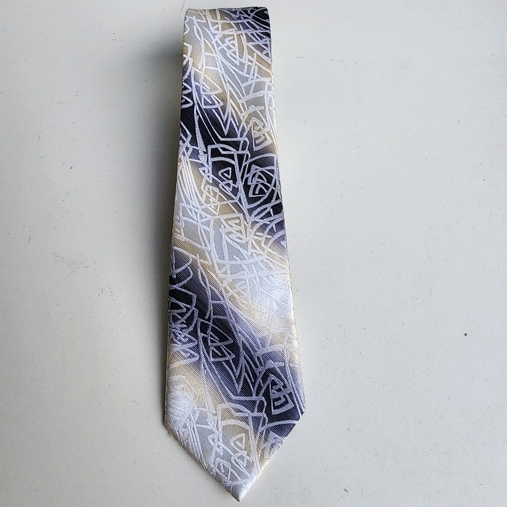 Steve Alexendra Men's Necktie Tie Gray Beige White Black Stripes Ombree